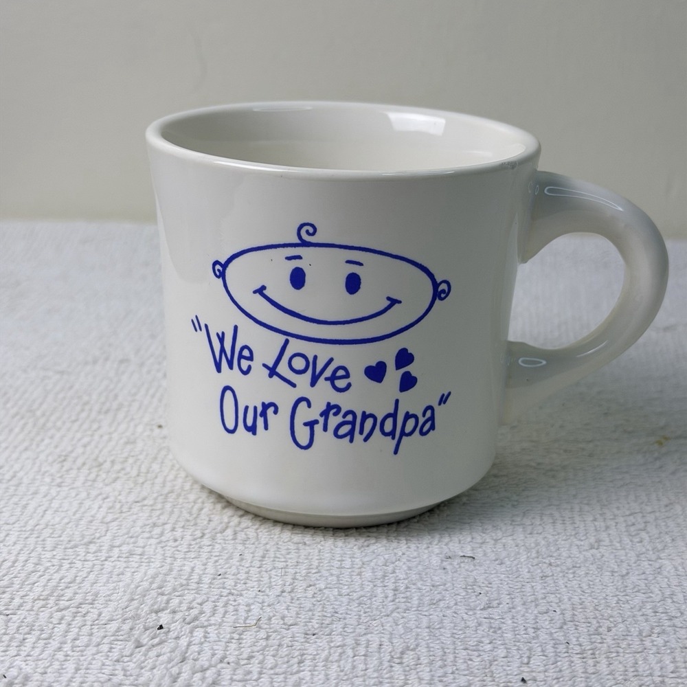 Vintage We Love‎ Grandpa Milk Glass coffee cup Mug 3-1/2" USA Marked